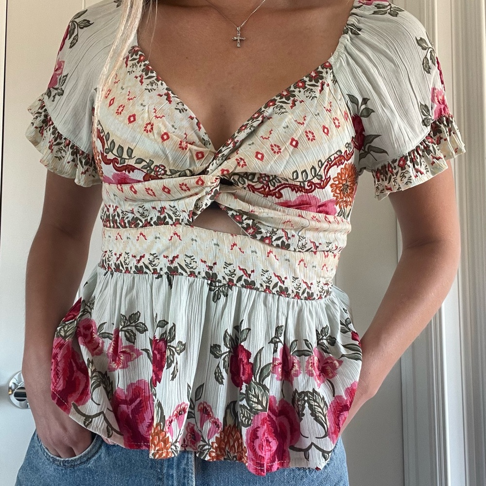 Angie Cream and Pink Floral Blouse